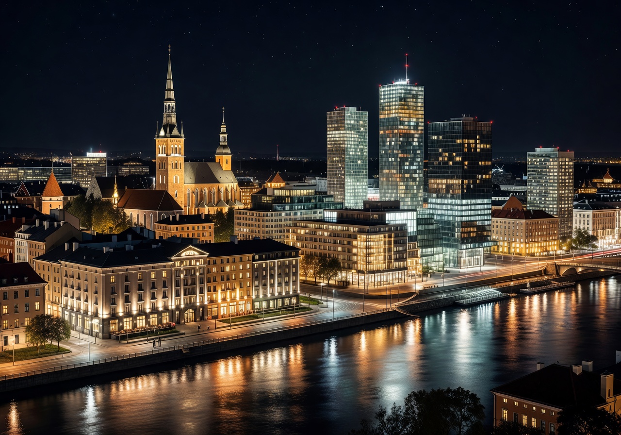 Riga Latvia luxury skyline night view