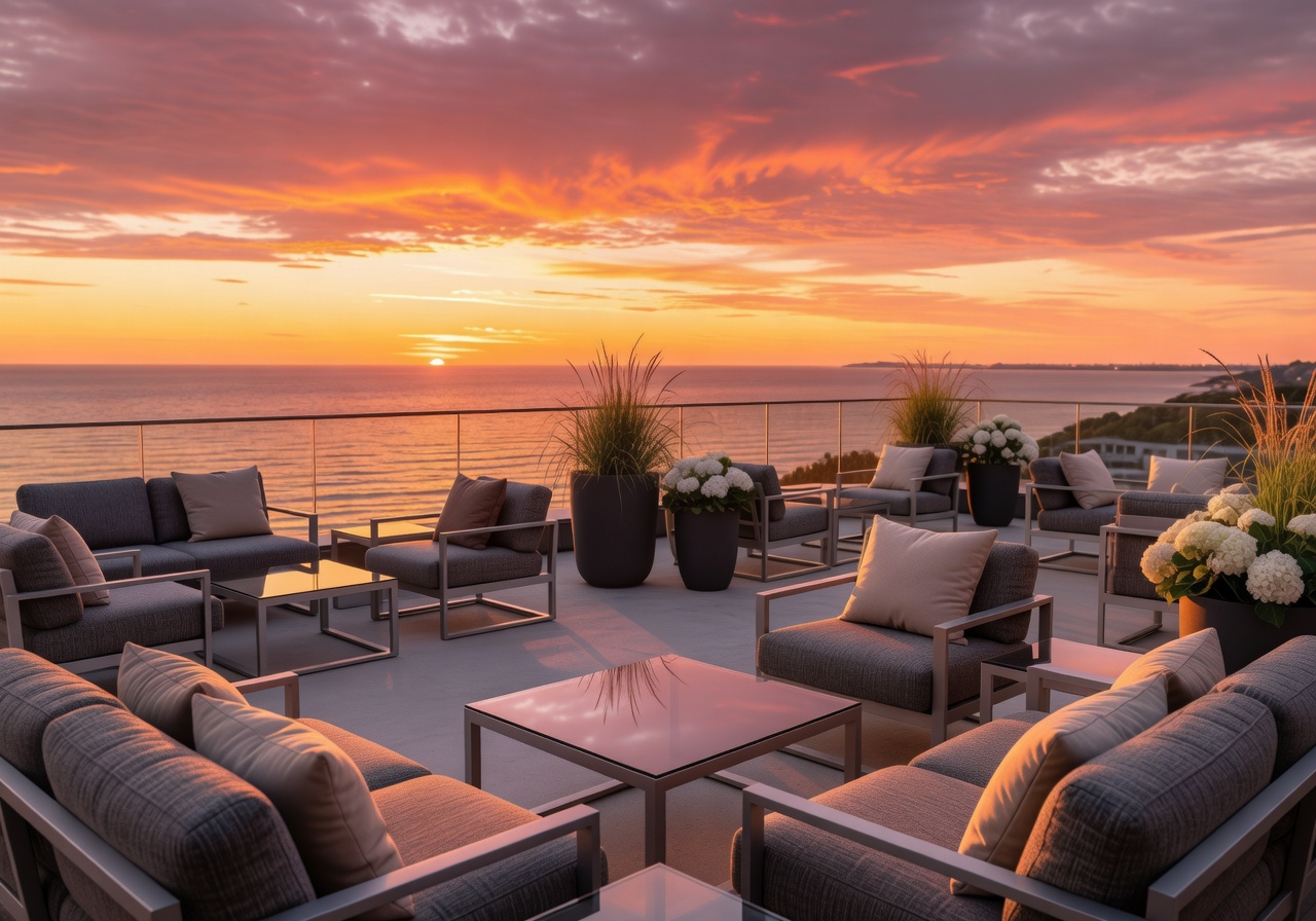 Rooftop relaxation lounge sunset